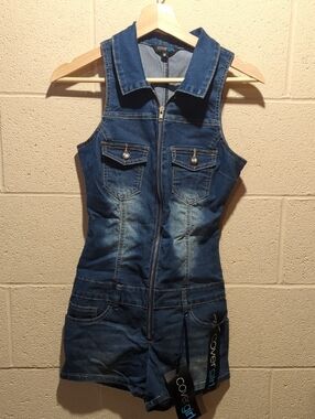 COVERGIRL Dark Blue Denim Romper Jumpsuit